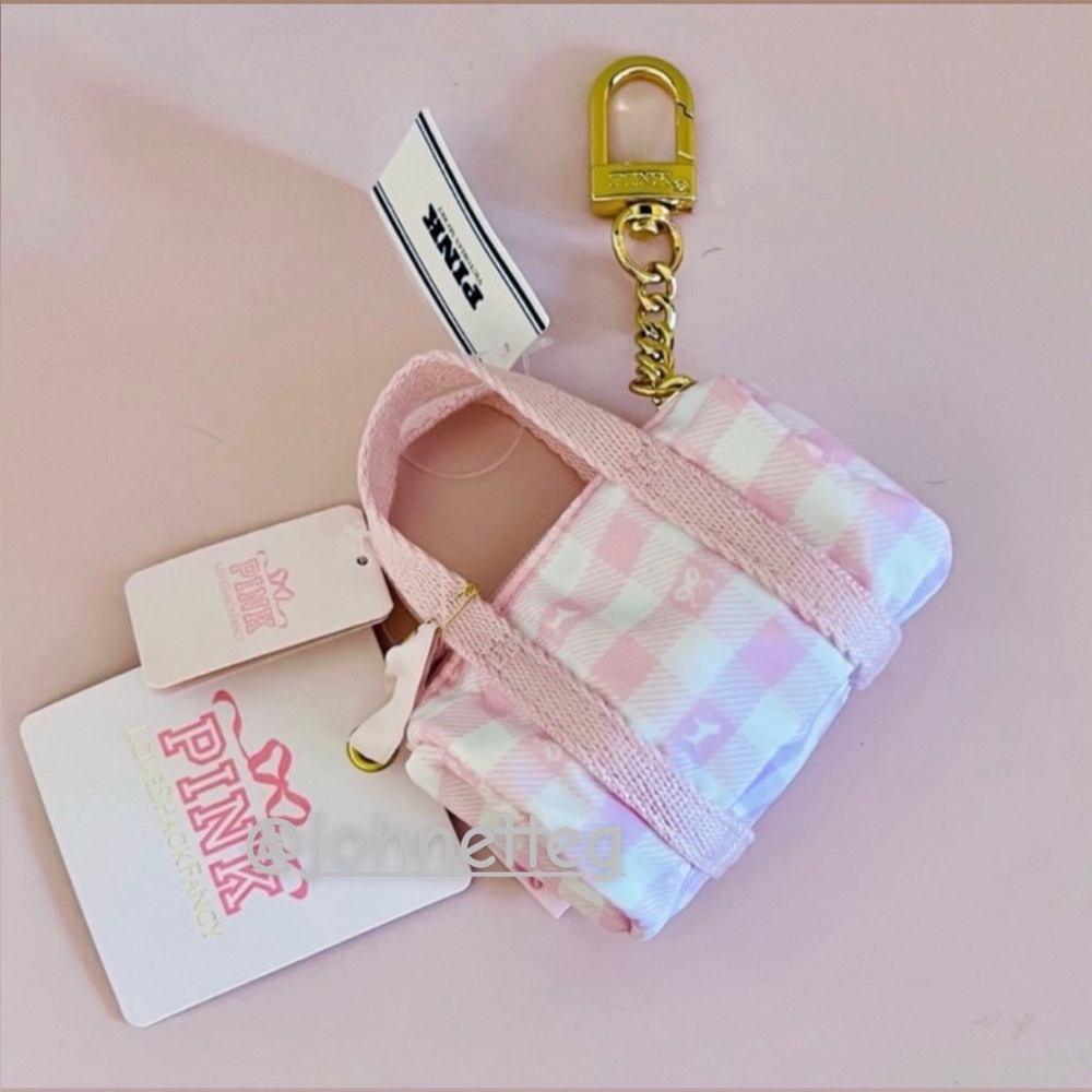 🎀PINK x LoveShackFancy Mini Duffle Bag Keychain Bag Charm Icon Gingham